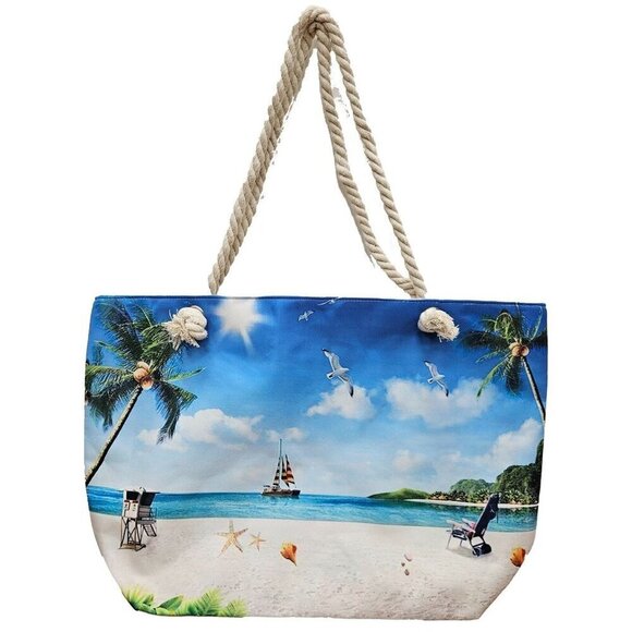 Beach Bag Women Large Beach Pool Tote Bag, Waterproof Rope Handles Zipper - Picture 1 of 6